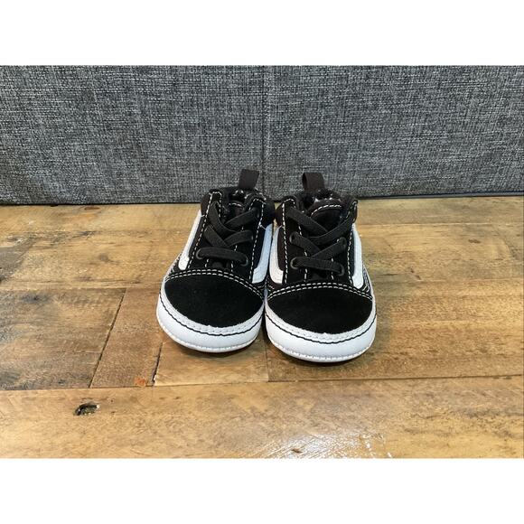VANS Crib Old Skool Baby Shoes Black/True White Infant Size 4 Ships Free - Picture 5 of 6